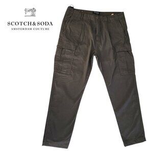 SCOTCH & SODA Pleated Cotton Cargo Pants khaki W36 L32
